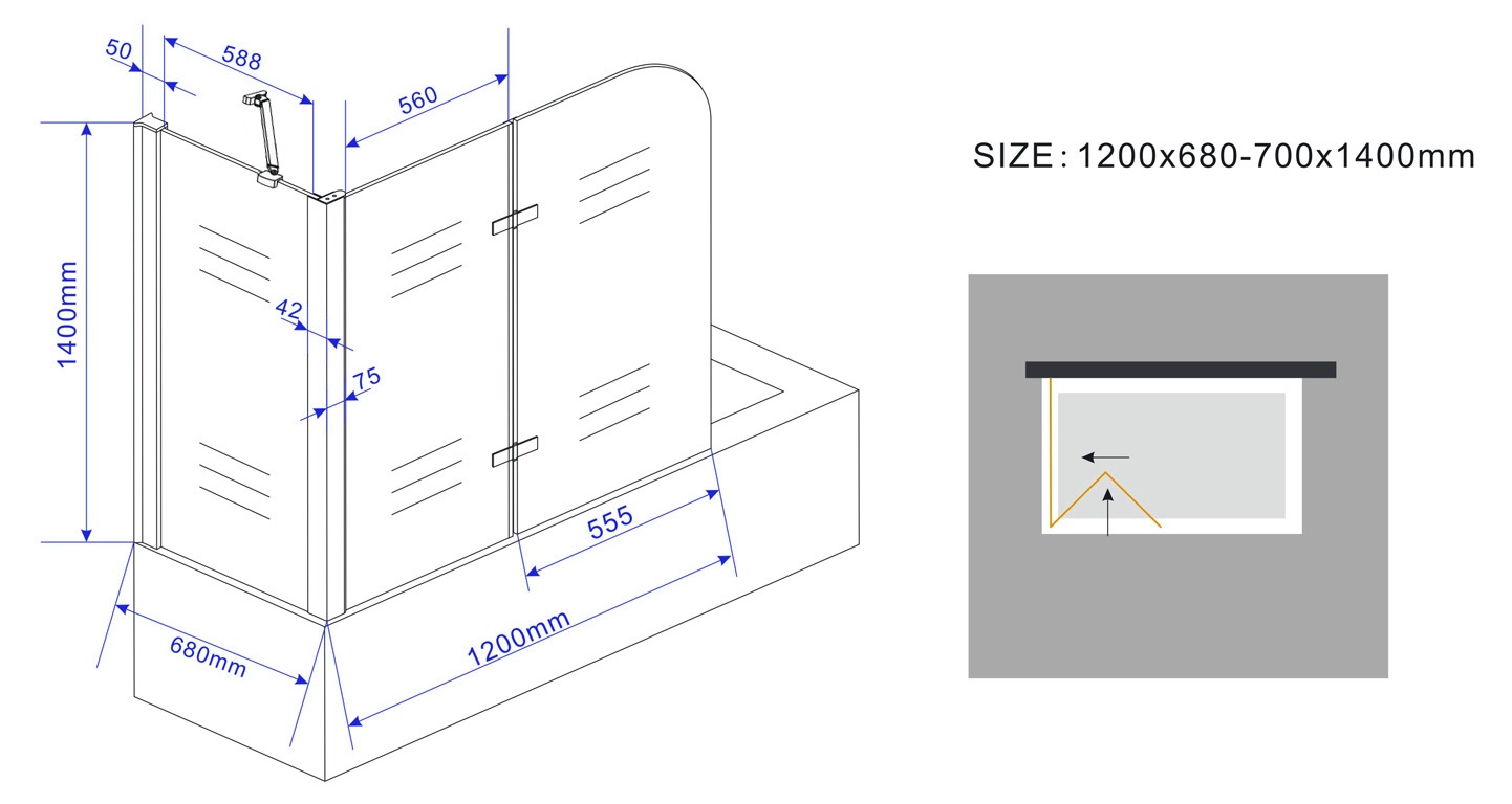 Badwand 120 cm. met vaste zijwand 6870 cm. kopen? Douchecabine.be