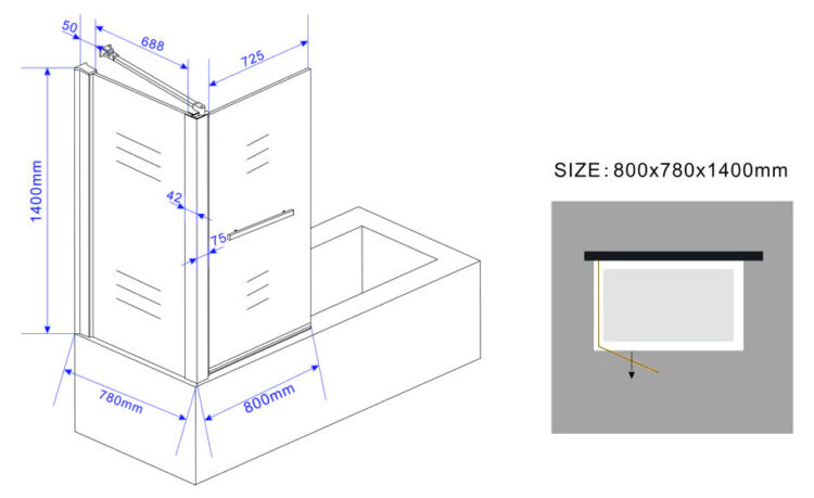 Badwand 80 cm met vaste zijwand