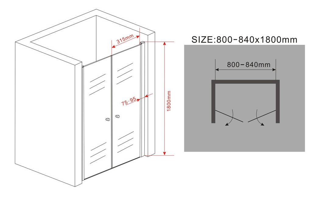 douchedeur met een beperkte hoogte 180 cm