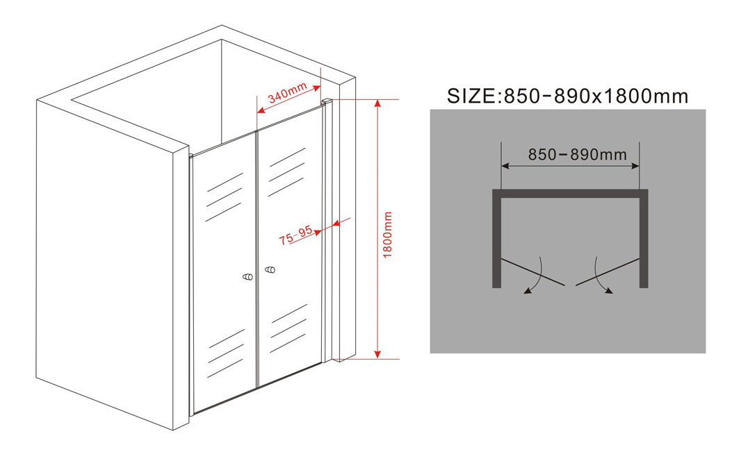 douchedeur met een beperkte hoogte 180 cm