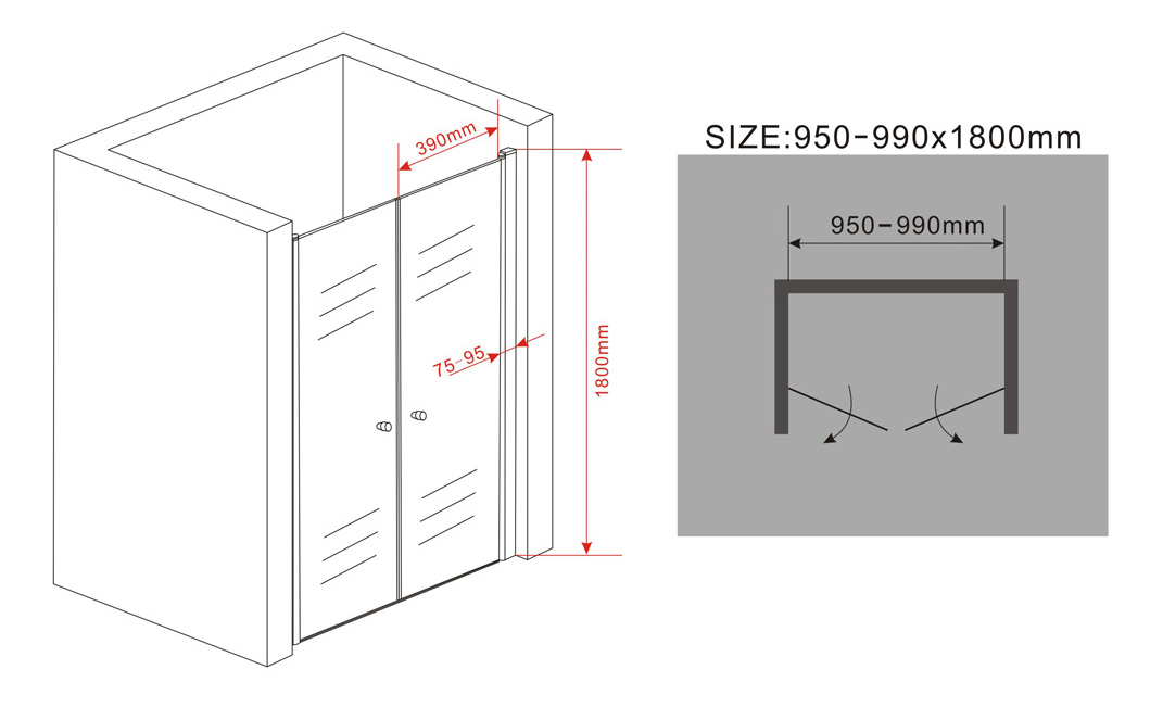 Douchedeuren van 75 cm-104 cm met een hoogte van 180 cm - Douchecabine.be