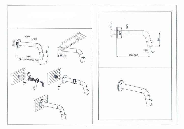 Installatie tekening -inbouw fonteinkraan