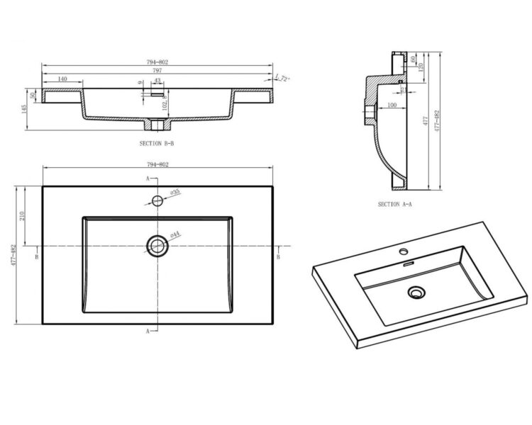 tekening voor Mat zwart badkamer meube