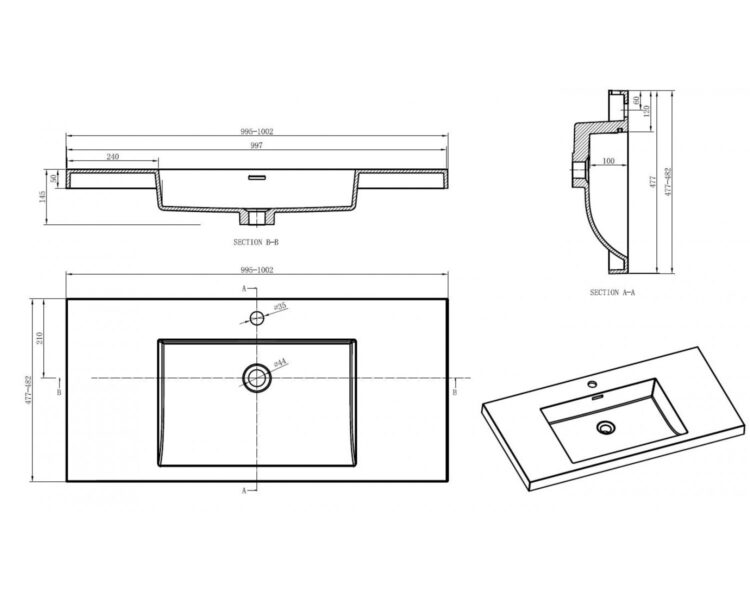 tekening voor Mat zwart badkamer meube