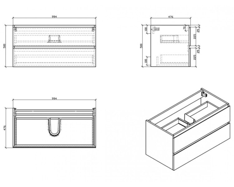 tekening voor Mat zwart badkamer meube