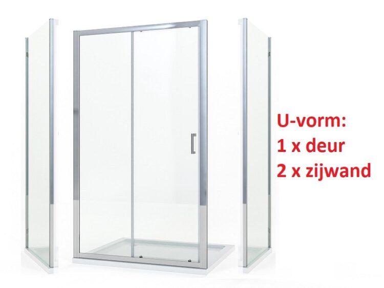 Douchecabine U vorm met schuifdeur en brede profielen (200 cm hoog)