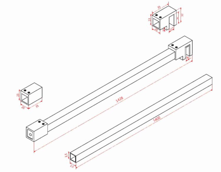 Stabilisatiestang 140 cm vierkant afmetingen