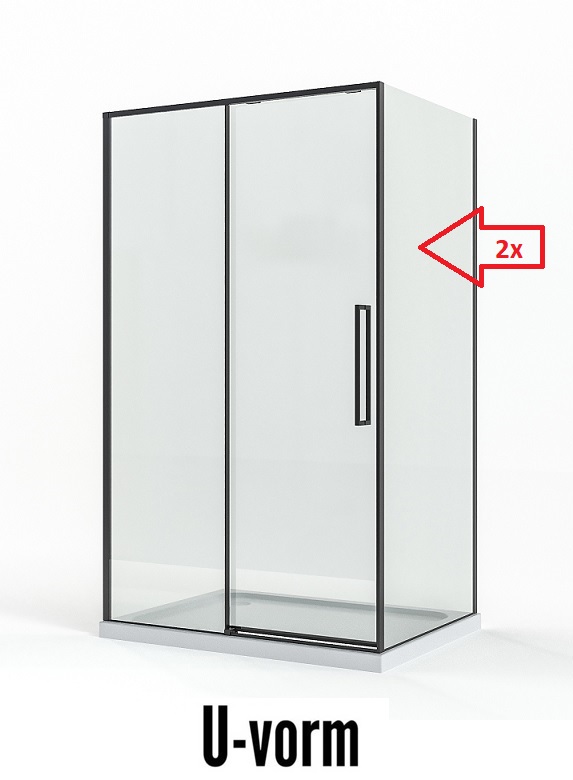 Douchecabine U vorm met schuifdeur en smalle zwarte profielen