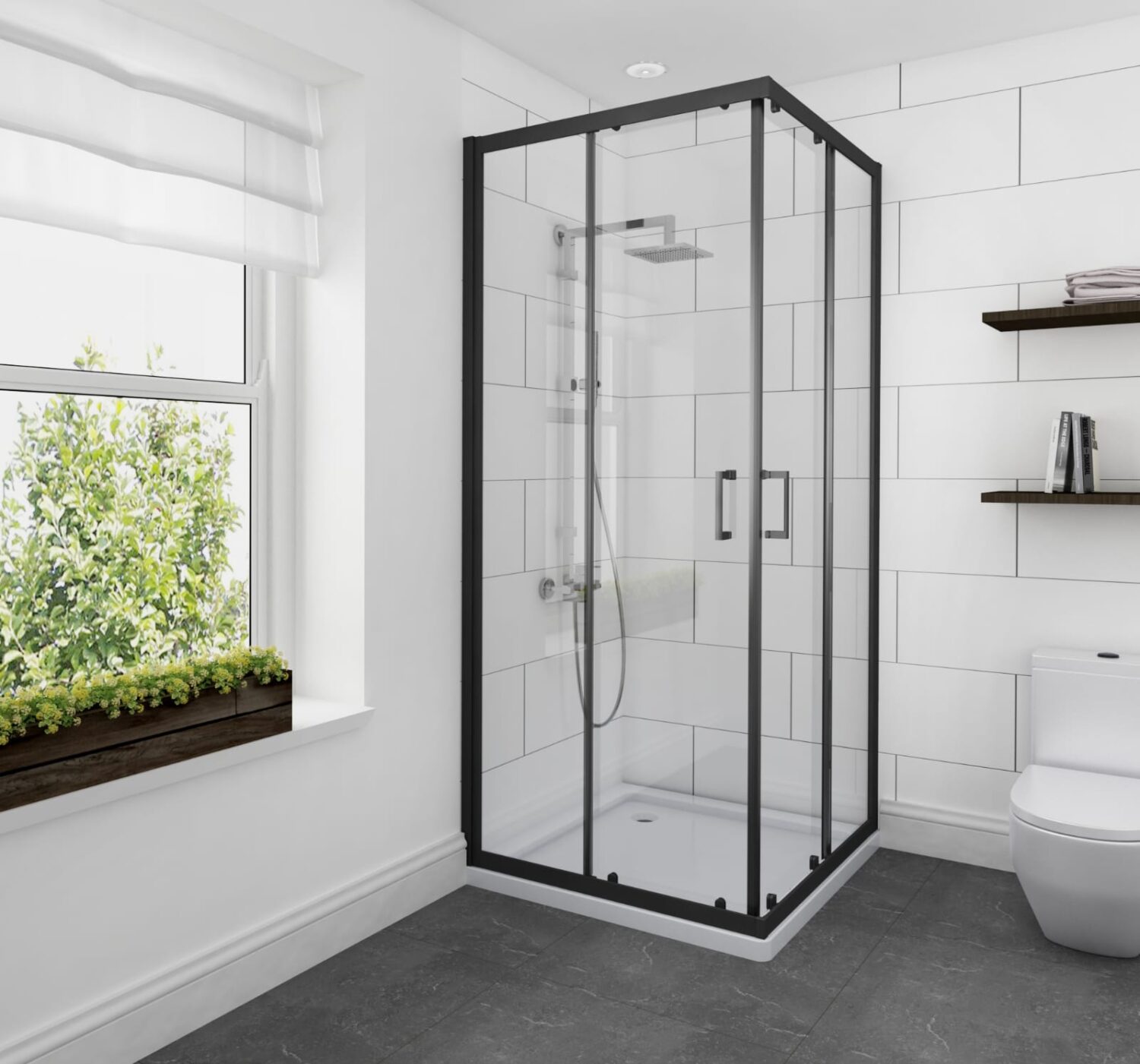 Trendy douchecabine hoekinstap met 2 schuifdeuren mat zwart kopen? Douchecabine.be