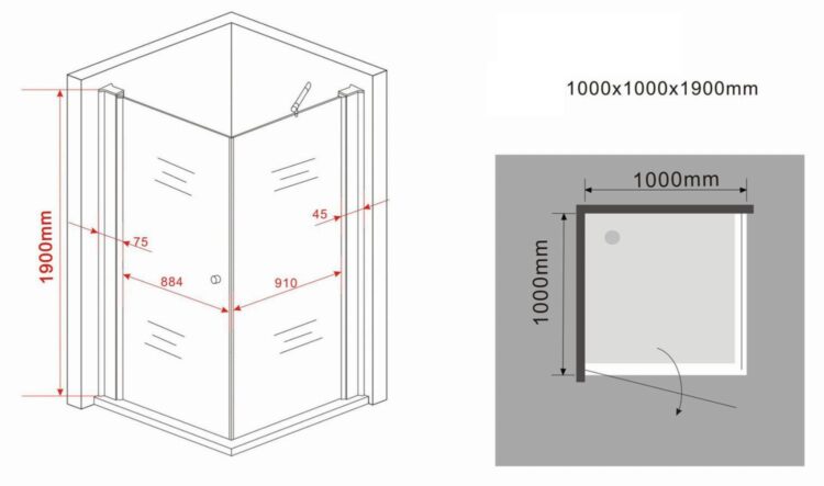 Douchecabine 100 x 100 (vast segment en draaideur) 1
