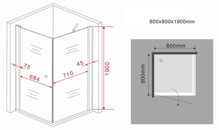 Douchecabine 80 x 80 (draaideur en vast segement)
