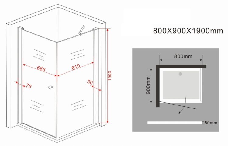 Douchecabine 80 x 90 (draaideur en vast segement) 1
