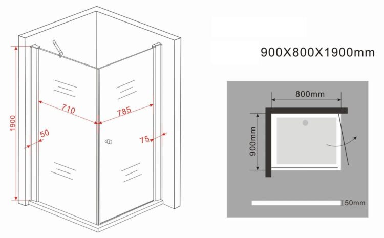 Douchecabine 90 x 80 (draaideur en vast segement) 1