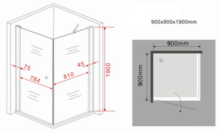 Douchecabine 90 x 90 (vast segment en draaideur) 1