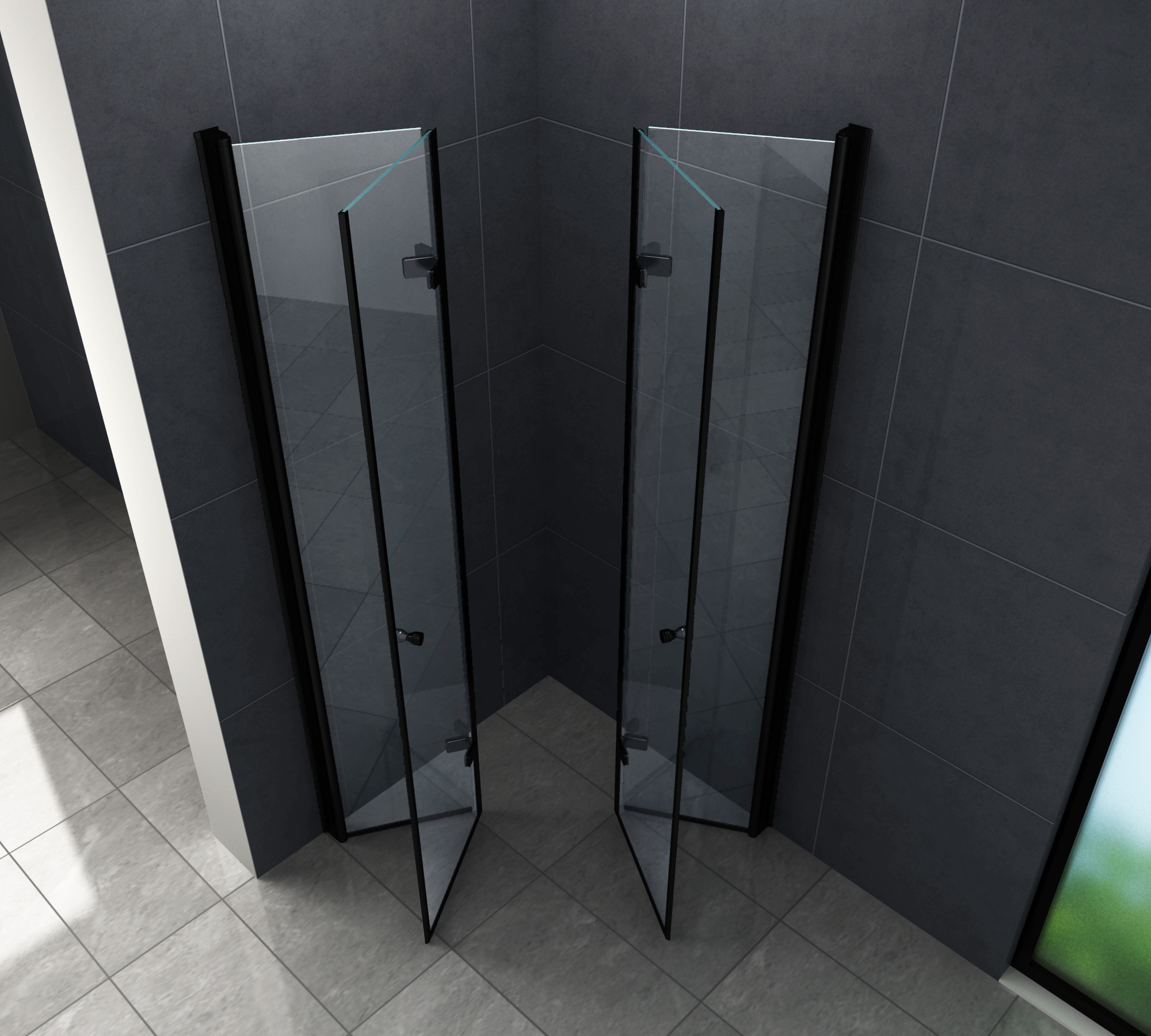 Douchecabine met 2 inklapbare vouwdeuren (Mat Zwart) kopen