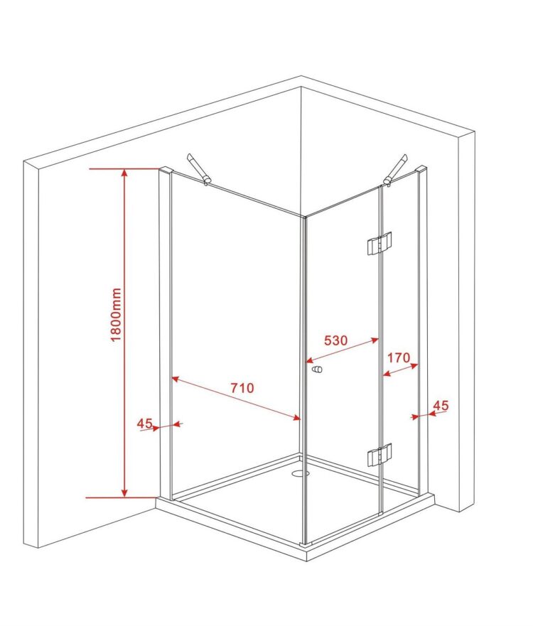 Vierkante douchecabine hoogte 180 cm