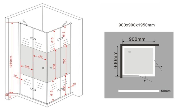 Douche Design hoekinstap draaideuren met een strook van matglas 80-90 cm - Afbeelding 7