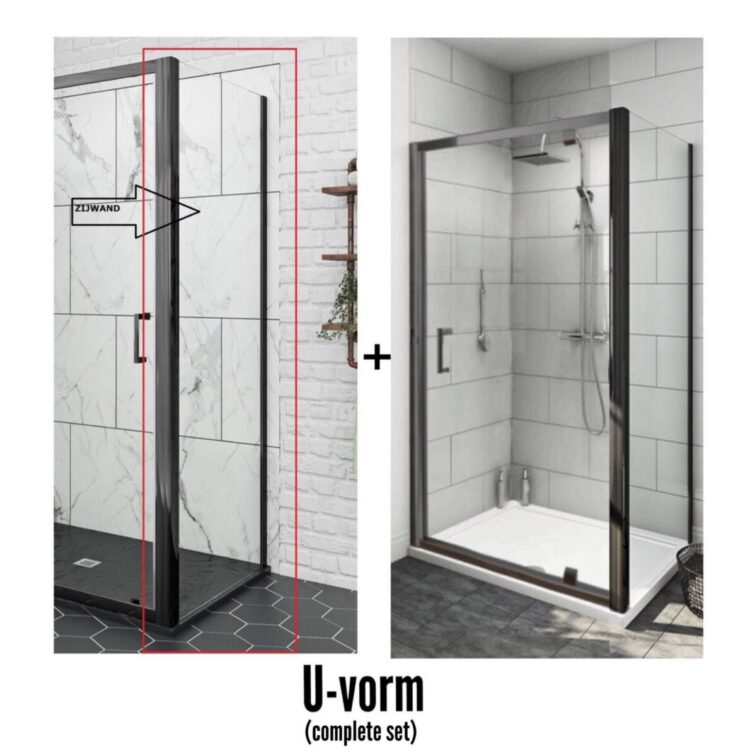 Trendy douchecabine met draaideur en zwarte profielen - Afbeelding 4