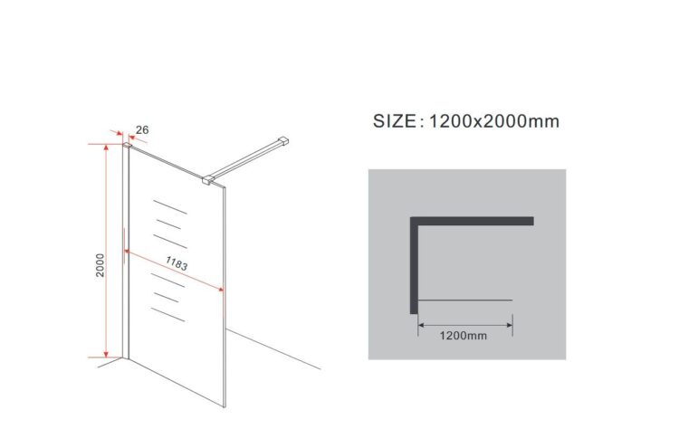 10 mm Inloopdouche met gebroken glas lijntekening 120