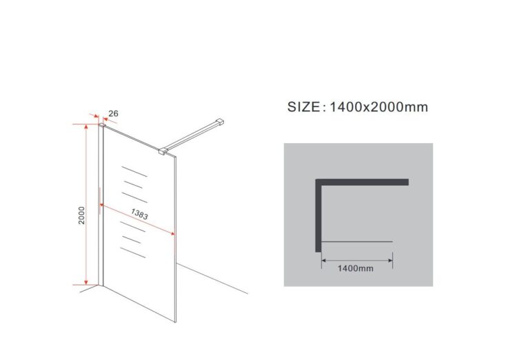 10 mm Inloopdouche met gebroken glas lijntekening 140
