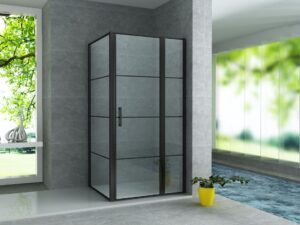 Trendy mat zwarte douchecabine rechthoek model met draaideur.