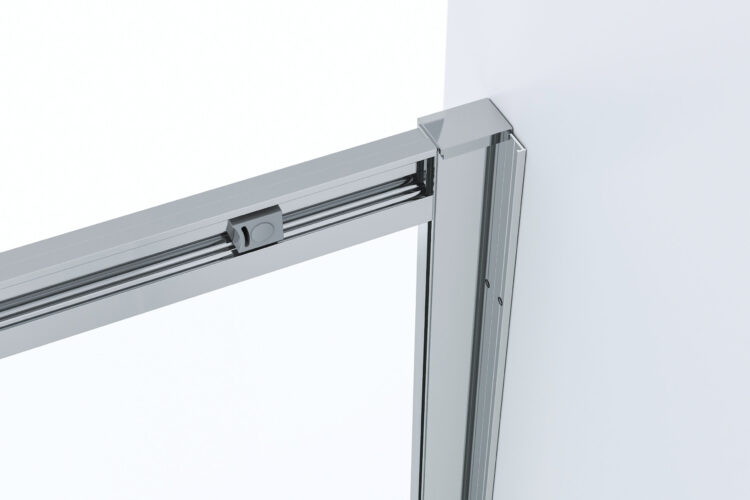 Detail muurprofiel schuifdeur chroom