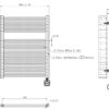 Badkamer radiator Elara 400 Watt lijntekening.