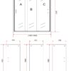 3-delige nisschuifdeur chroom lijntekening 140 cm.