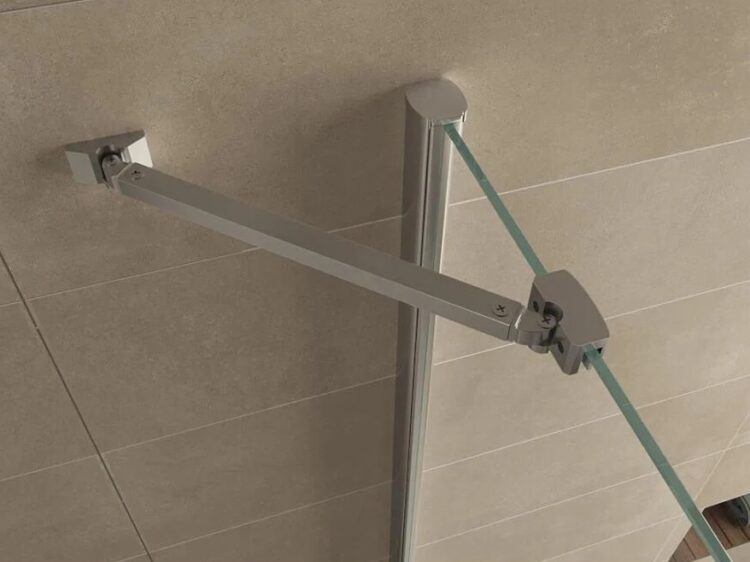 Chroom douchecabine met draaideur stabilisatiestang