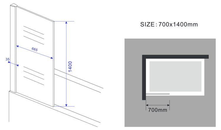 Vaste bad-wand 70 cm