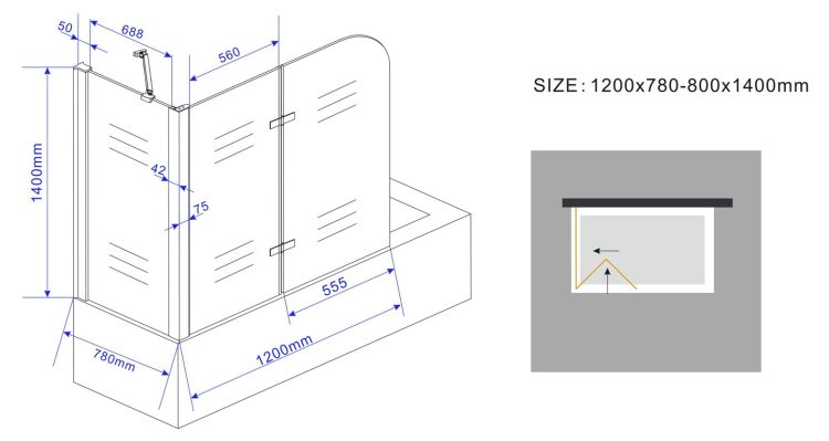 adwand met zijwand 80 cm.
