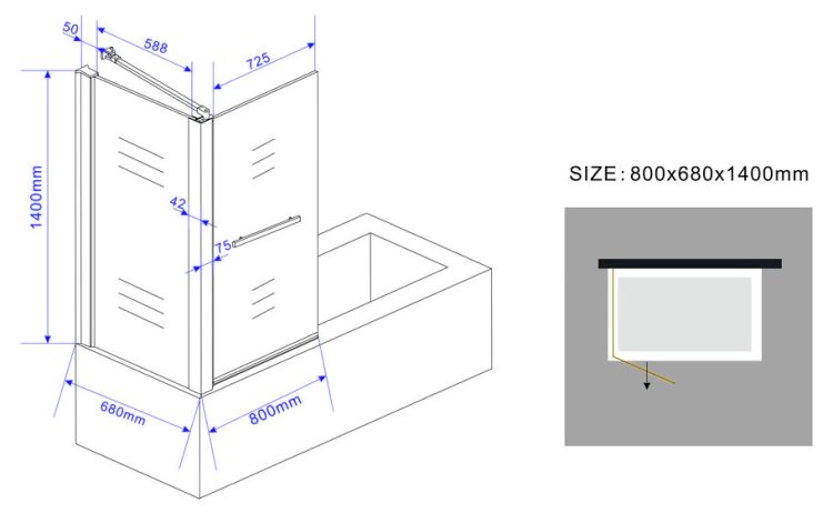 Badwand 80 cm met vaste zijwand