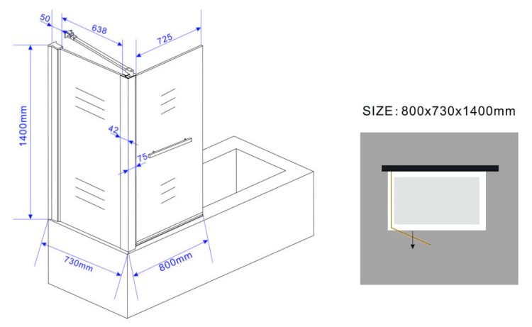 Badwand 80 cm met vaste zijwand