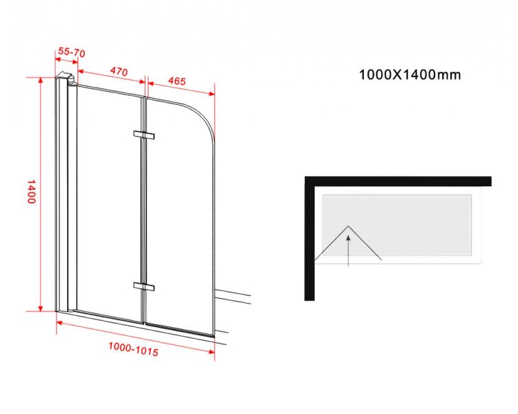 Mat zwarte badwand 2-delig draaibaar 100 x 140 cm - Afbeelding 5