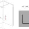 Inloopdouchewand matglas lijntekening 90 cm