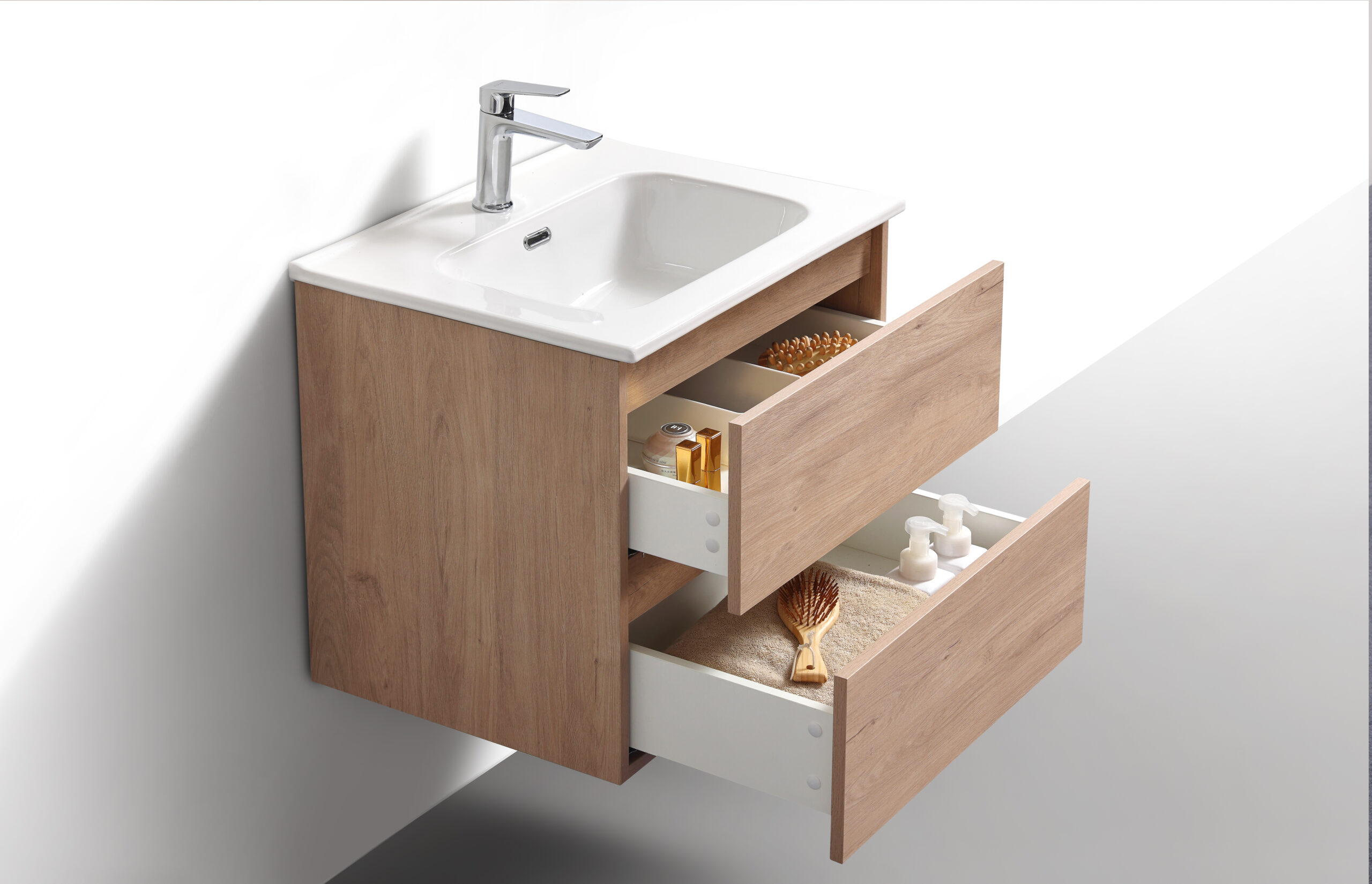 Badkamermeubel Scandinavisch Eiken 60 cm (zijaanzicht)