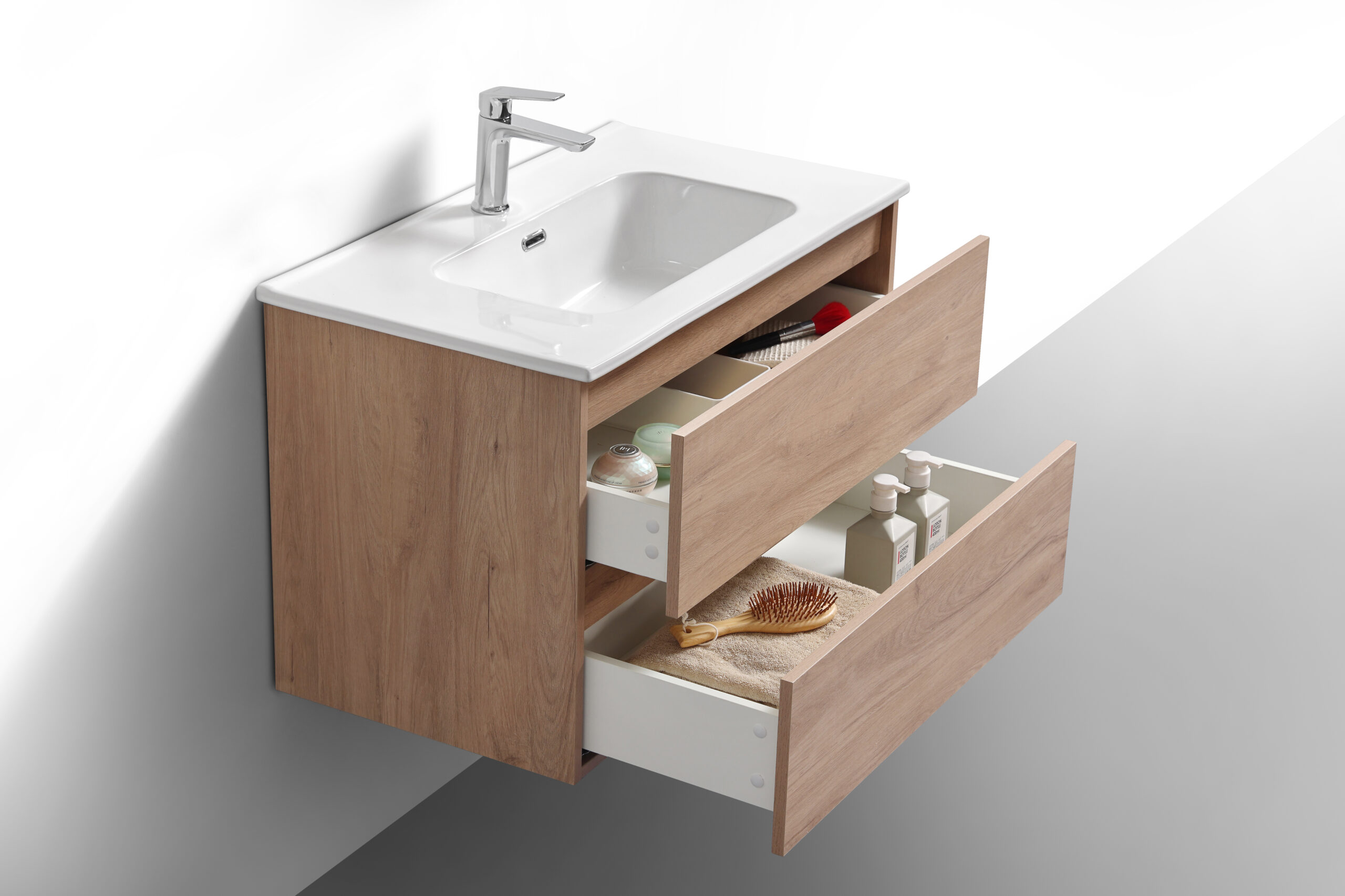 Badkamermeubel Scandinavisch Eiken 80 cm (zijaanzicht)