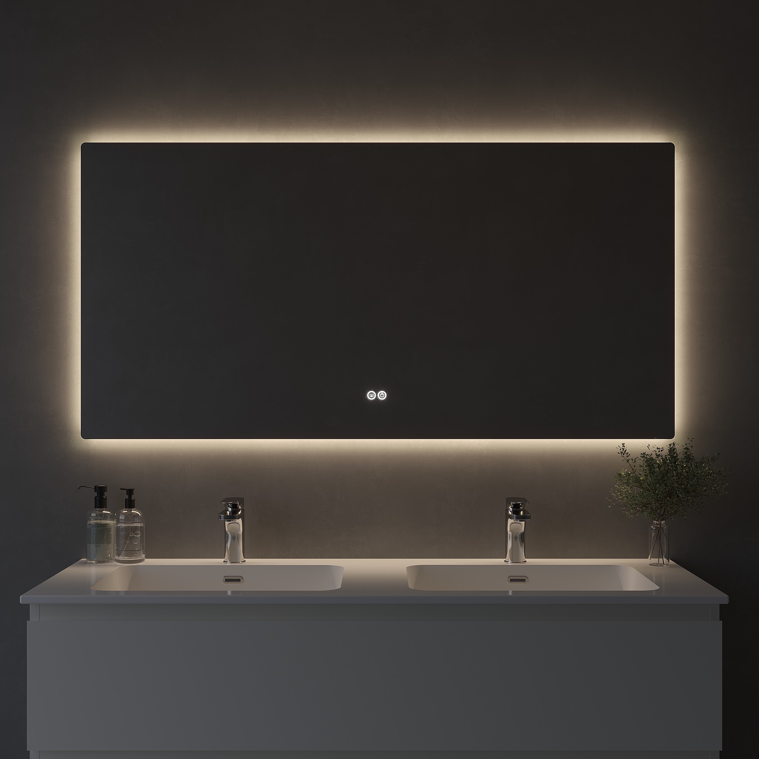 LED Spiegel aan donker