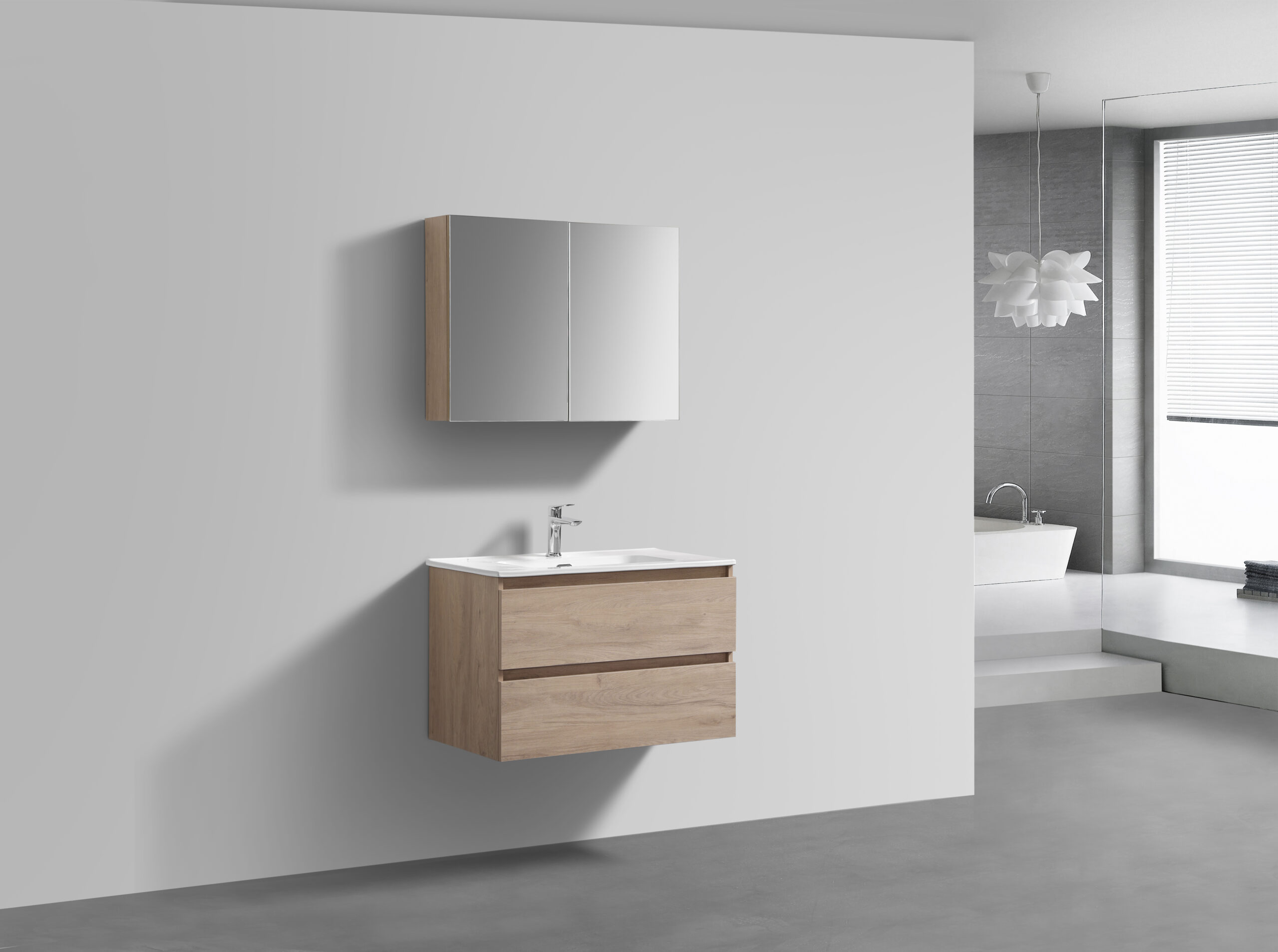 Scandinavisch Eiken badkamermeubel + Spiegelkast 80 cm