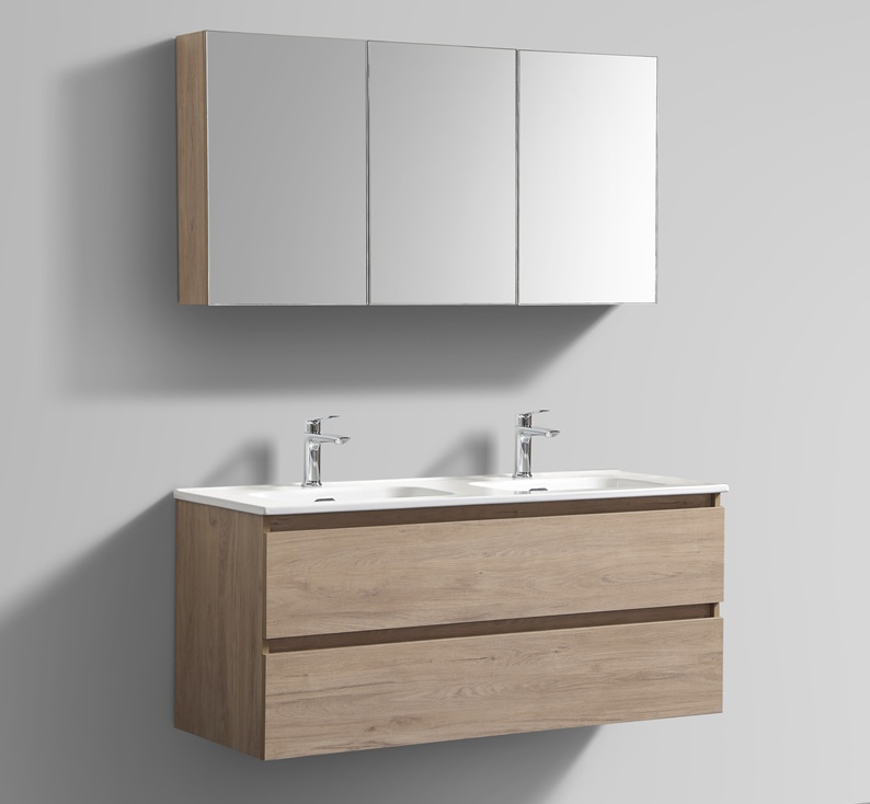 Scandinavisch Eiken badkamermeubel + Spiegelkast productfoto 120 cm