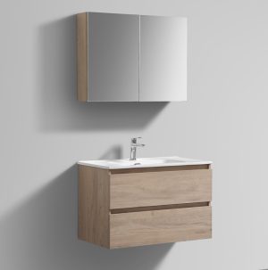 Scandinavisch Eiken badkamermeubel + Spiegelkast