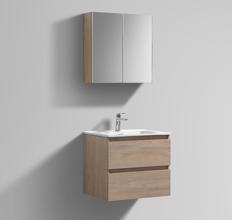 Scandinavisch Eiken badkamermeubel + Spiegelkast productfoto 60 cm