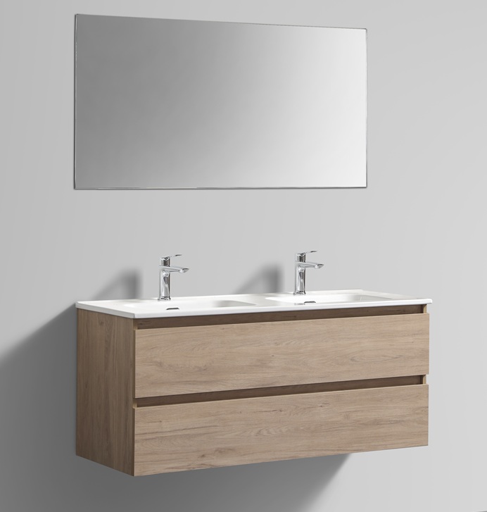 Scandinavisch Eiken badkamermeubel + Vlakke Spiegel productfoto 120 cm