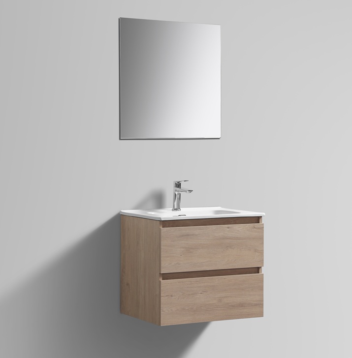 Scandinavisch Eiken badkamermeubel + Vlakke Spiegel productfoto 60 cm