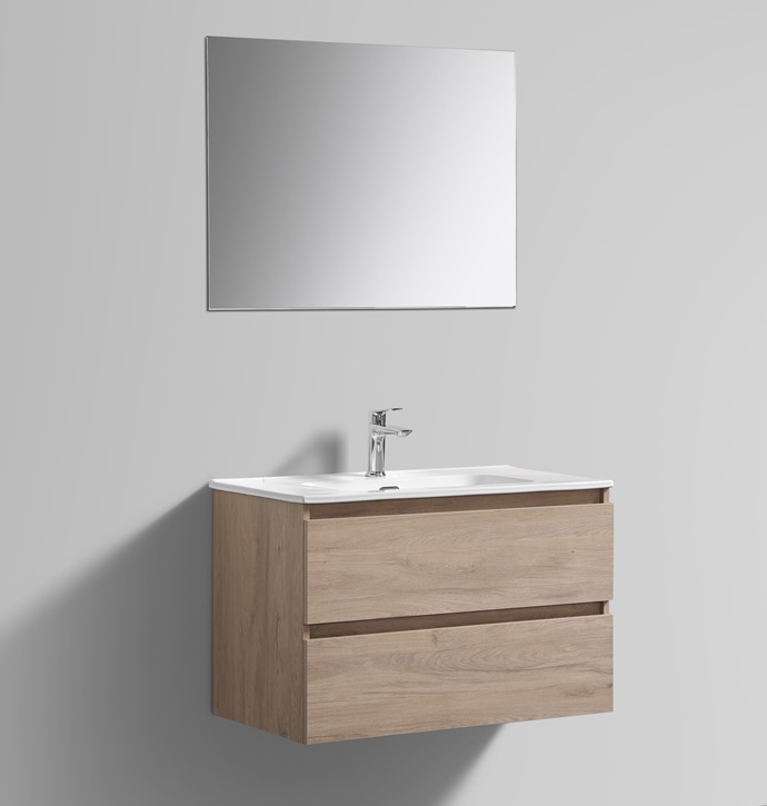 Scandinavisch Eiken badkamermeubel + Vlakke Spiegel productfoto 80 cm