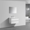 Witte badkamermeubel + Vlakke spiegel 80 cm (zijaanzicht)