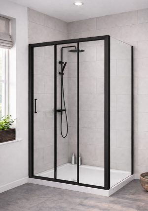 sfeerfoto 3-delige nisschuifdeur met zijwand matzwart