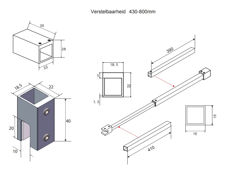 Plafond Stabilisatiestang Chroom - Afbeelding 5