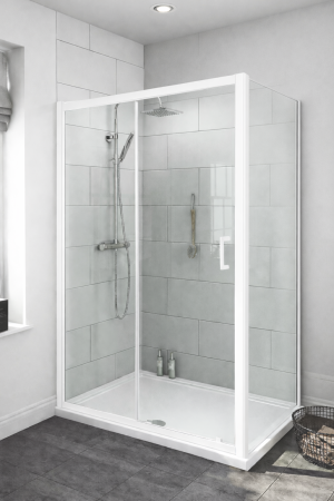 Douchecabine schuifdeur met witte profielen